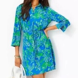 Lilly Pulitzer Blue and Green Floral Dress XXS